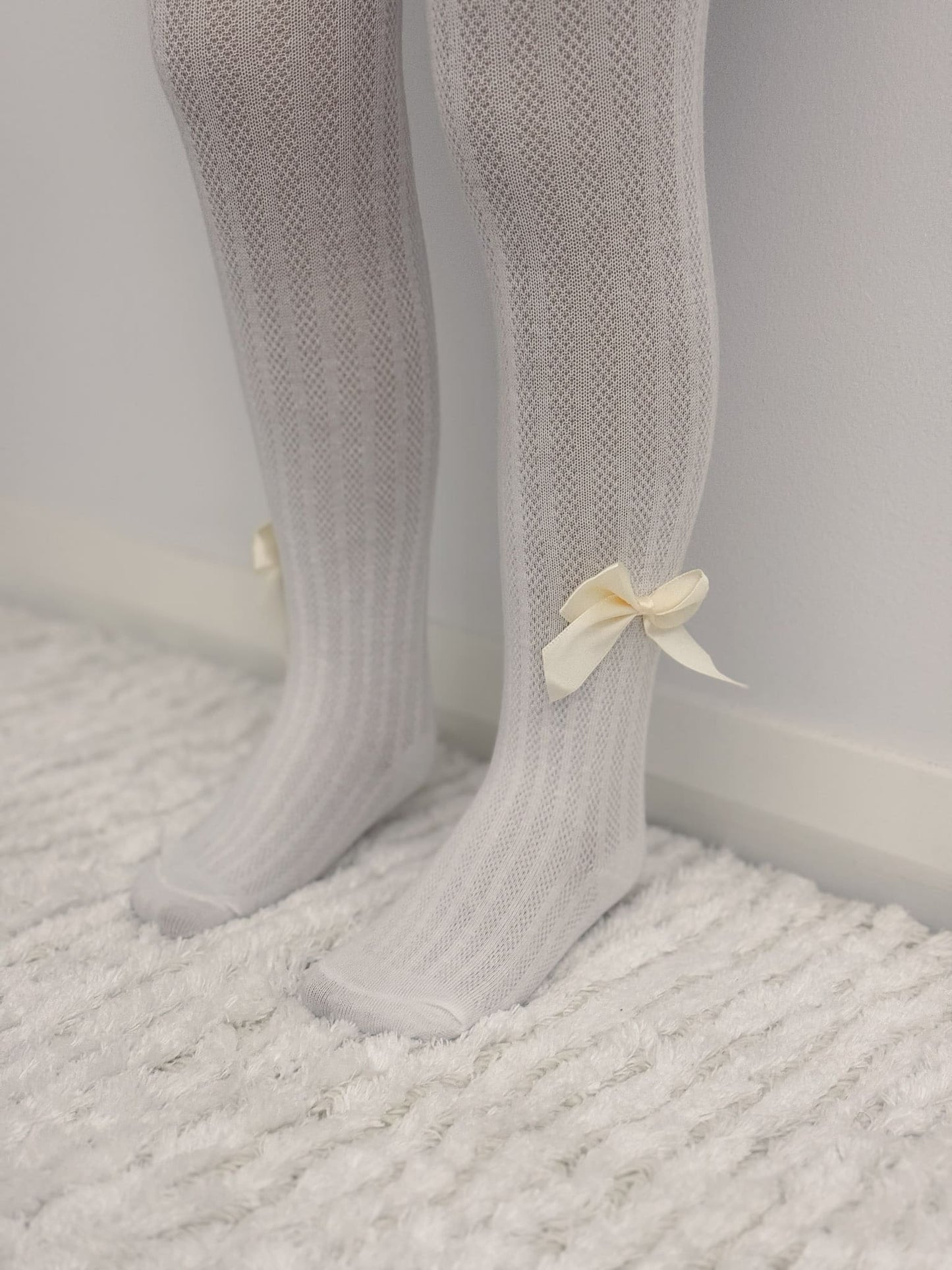 Girls White Stockings with ankle bow