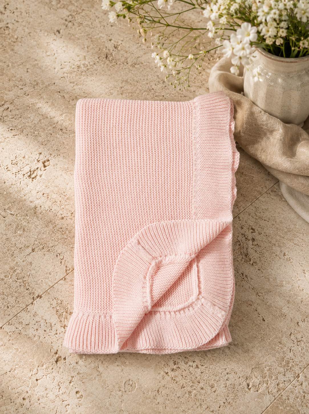 Ruffle Knit Baby Blanket - 100% Cotton