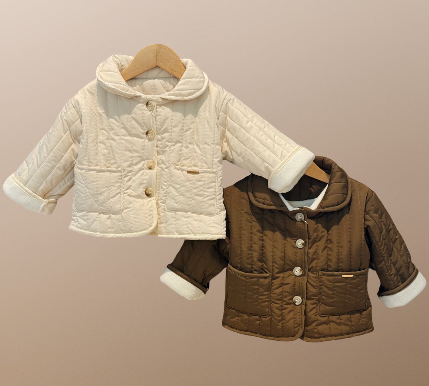 cream and brown unisex puffer jacket