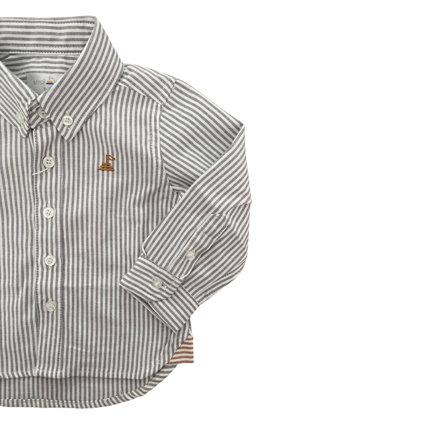 Boys Button Up Shirt - Grey Pinstripe