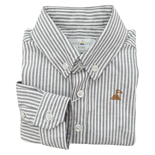 Boys Button Up Shirt - Grey Pinstripe