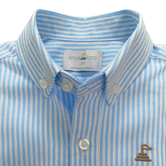 Boys Button Up Shirt - Blue Pinstripe