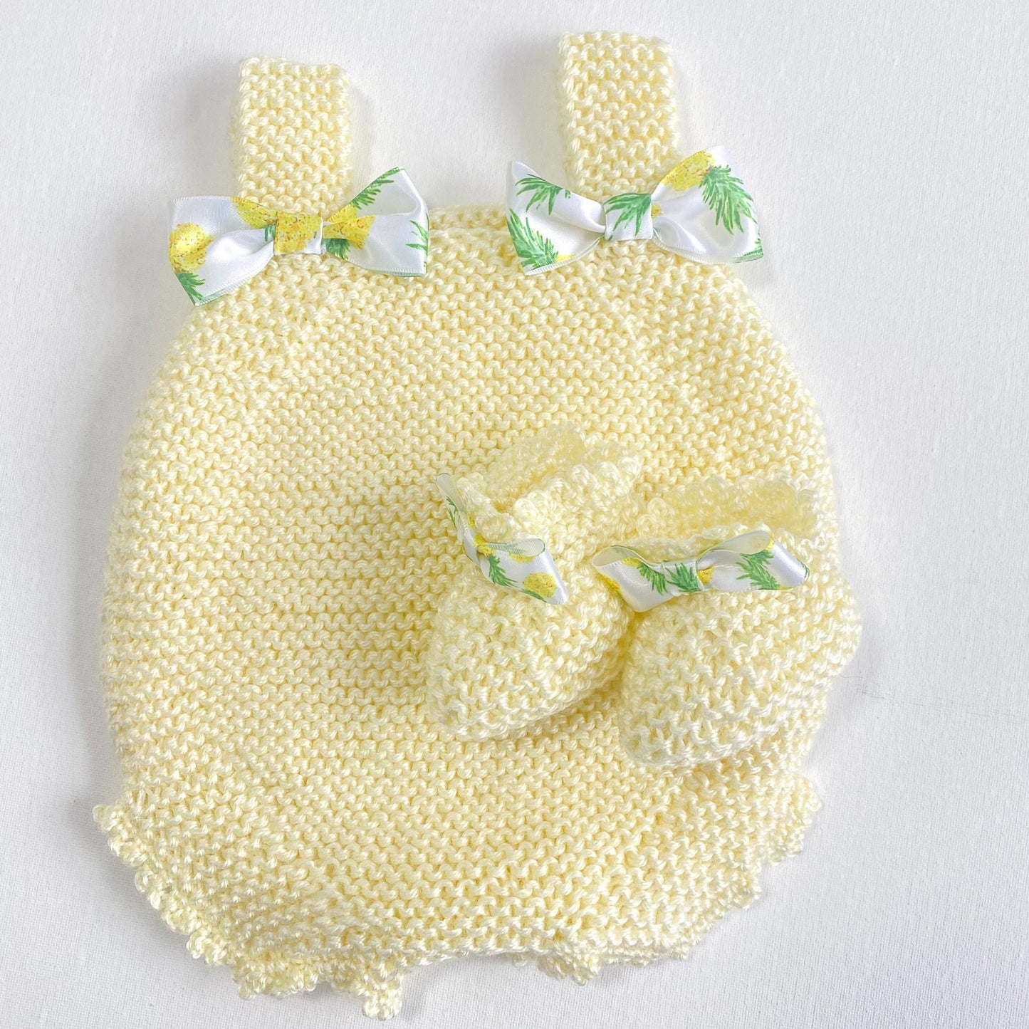 Hand Knitted Crochet Romper & Booties Set