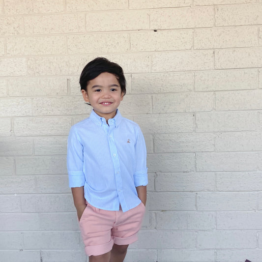 Boys Button Up Shirt - Blue Pinstripe