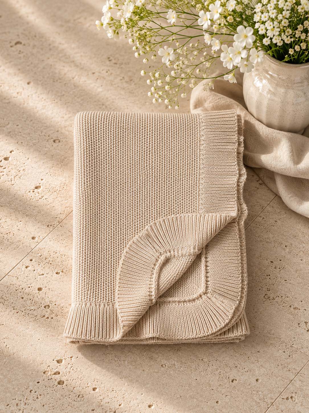 Ruffle Knit Baby Blanket - 100% Cotton