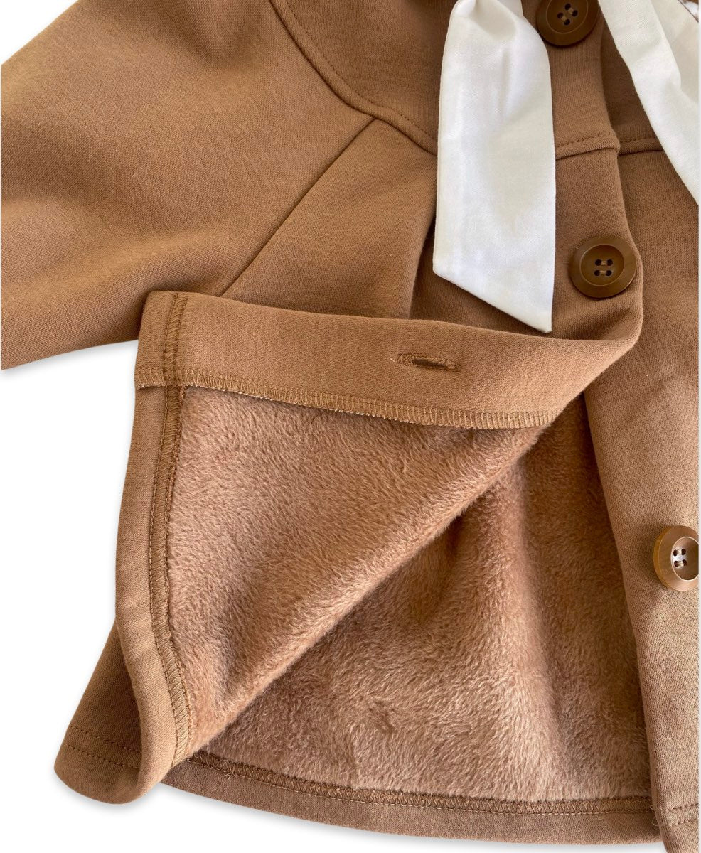 Close up of Eloise Coat inside showing cotton terry fabric 