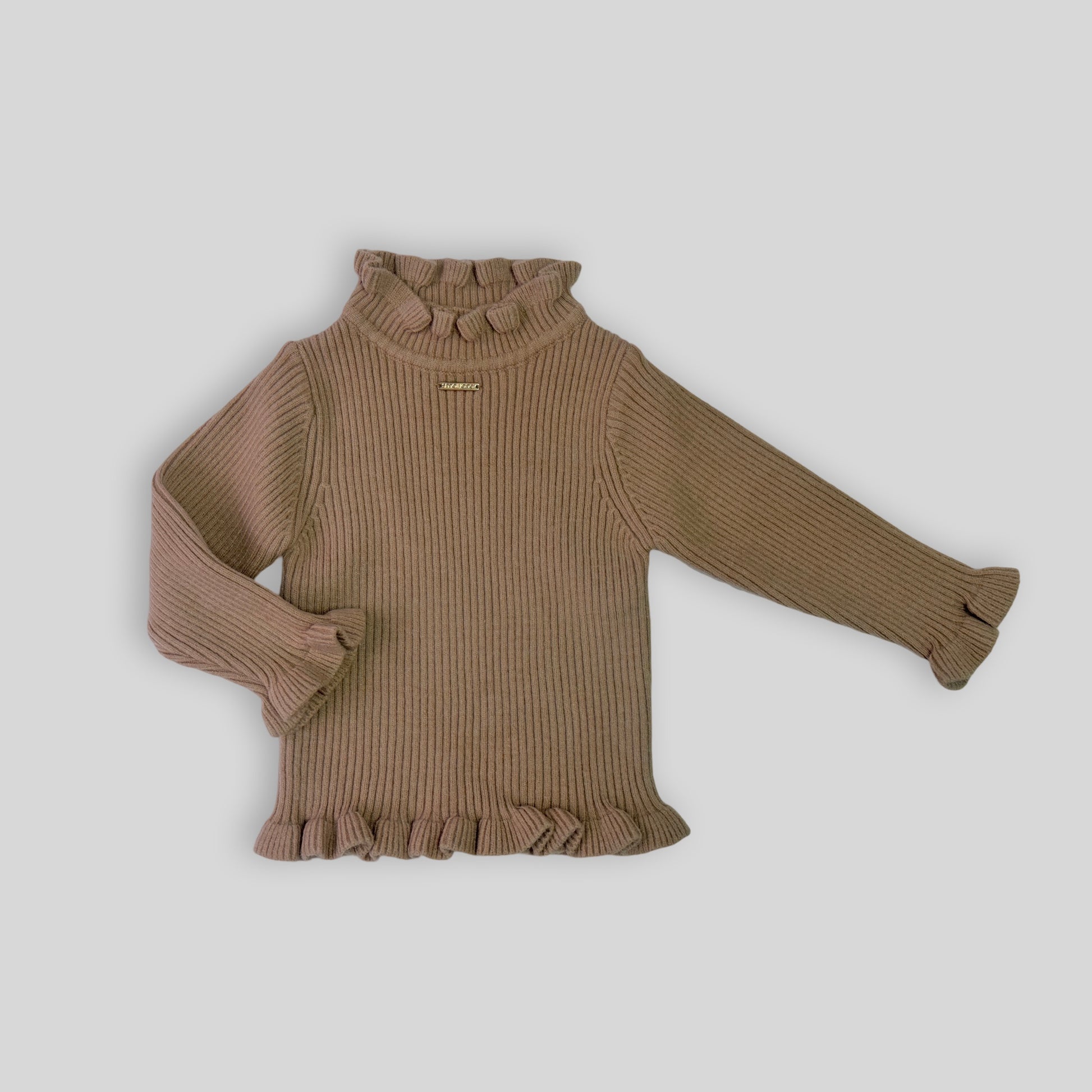 A flat-lay photo of our Gigi long sleeve winter girls knit in Beige colour