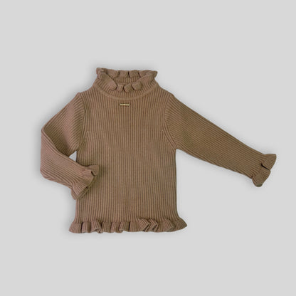 A flat-lay photo of our Gigi long sleeve winter girls knit in Beige colour