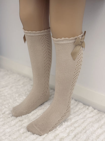 Girls Bow Knee High Cotton Socks