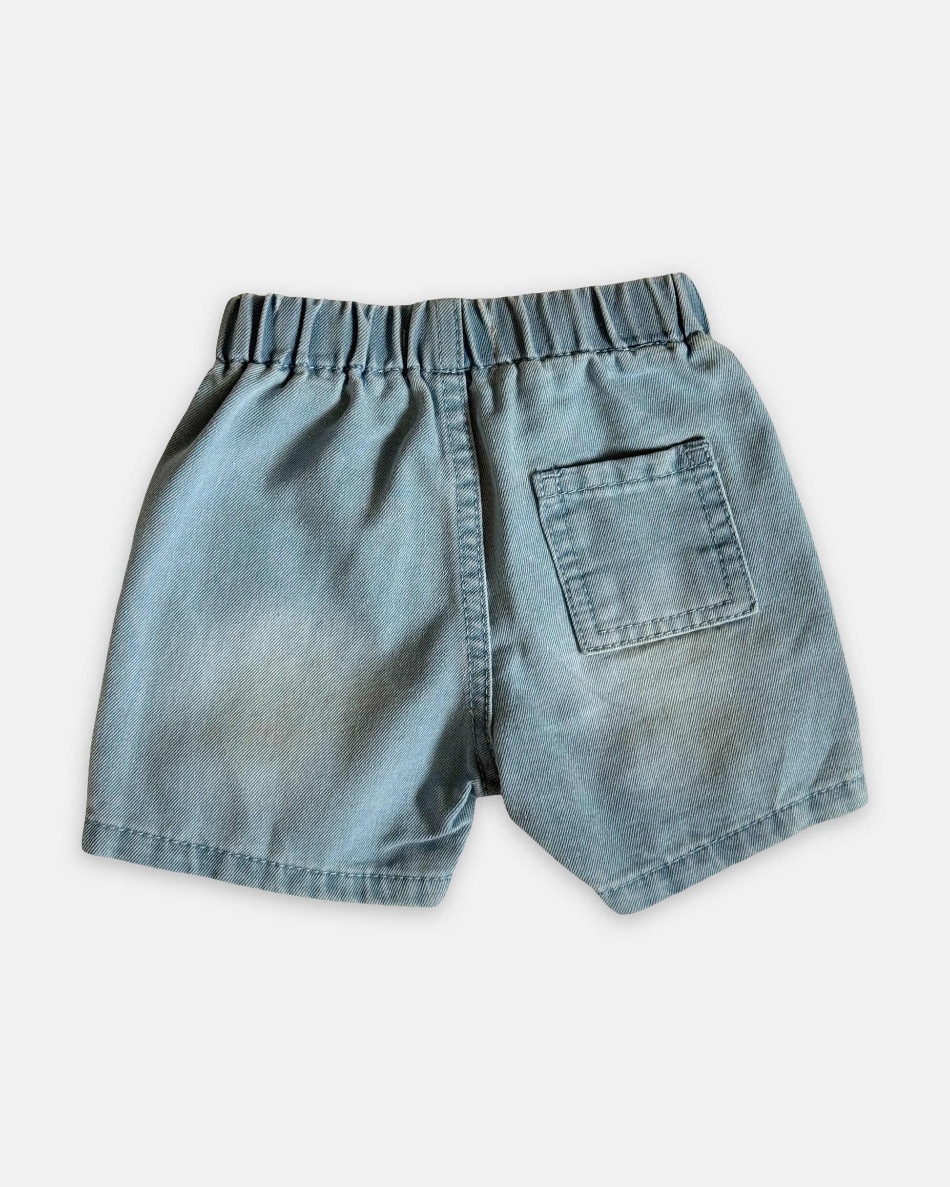 Denim shorts on a light gray background