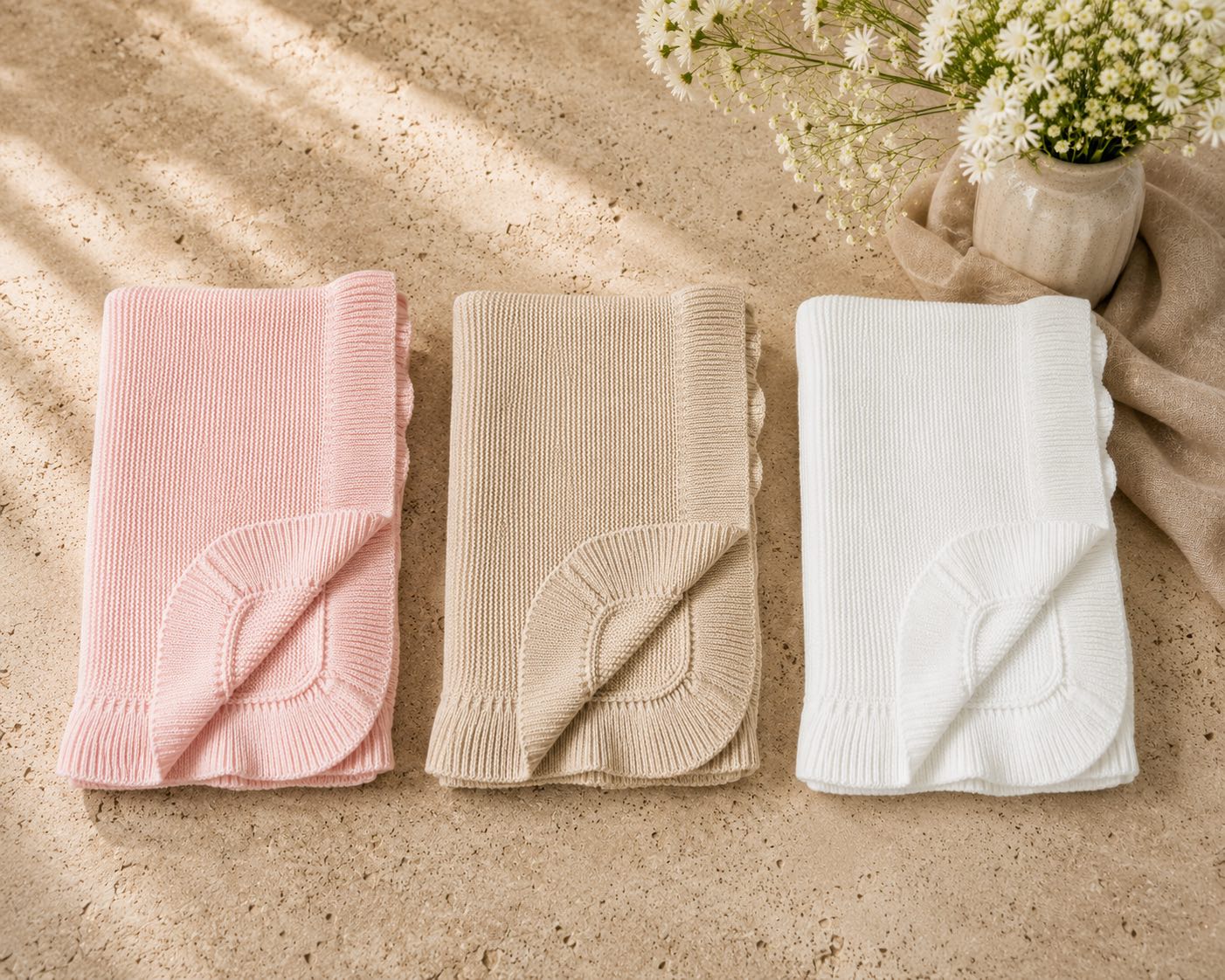 Ruffle Knit Baby Blanket - 100% Cotton