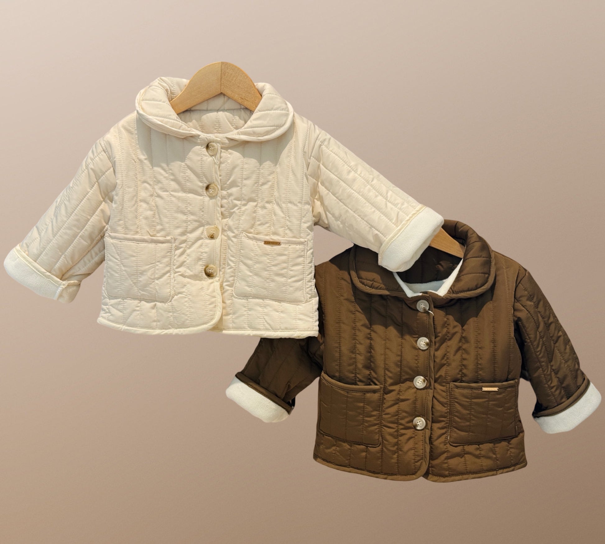 cream and brown unisex puffer jacket