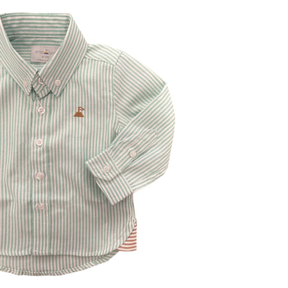 Boys Button-up Shirt - green/white pinstripe
