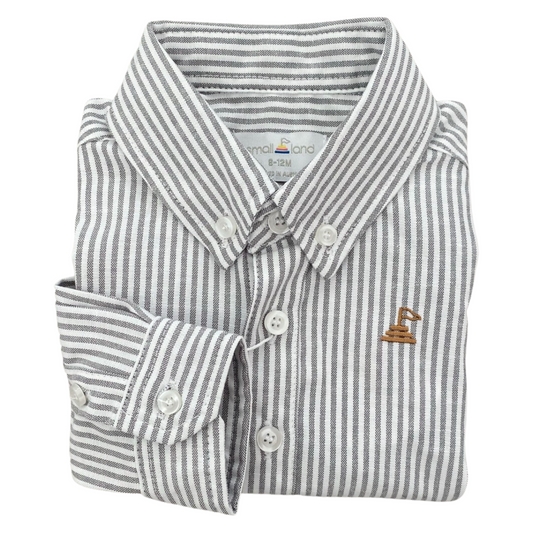 Boys Button-up Shirt - grey/white pinstripe
