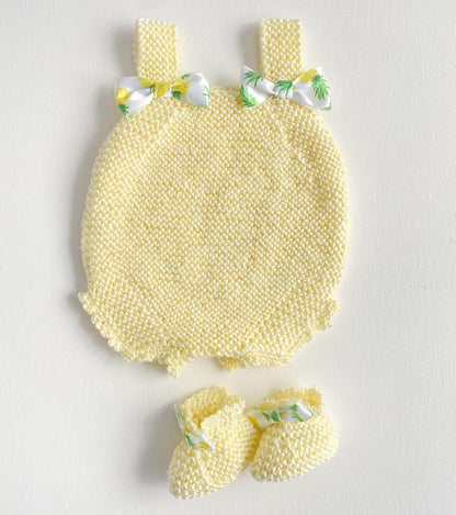 Hand Knitted Crochet Romper & Booties Set